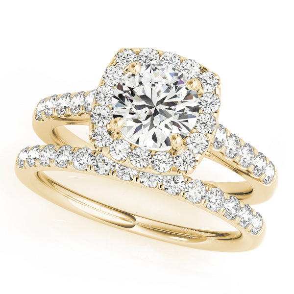 14K Yellow Gold Round Diamond Halo Engagement Ring