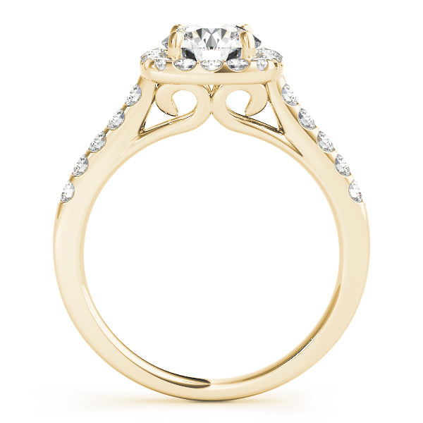 14K Yellow Gold Round Diamond Halo Engagement Ring