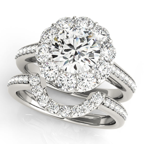 14K White Gold 1.75 ctw Round Diamond Halo Ring