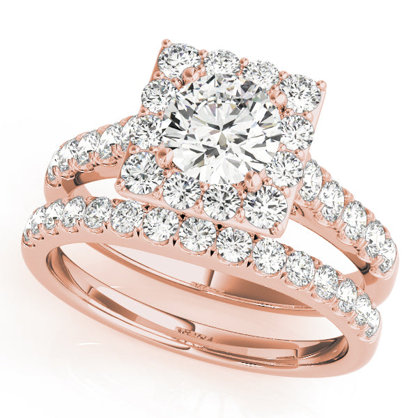14K Rose Gold 1 ct Diamond Halo Engagement Ring