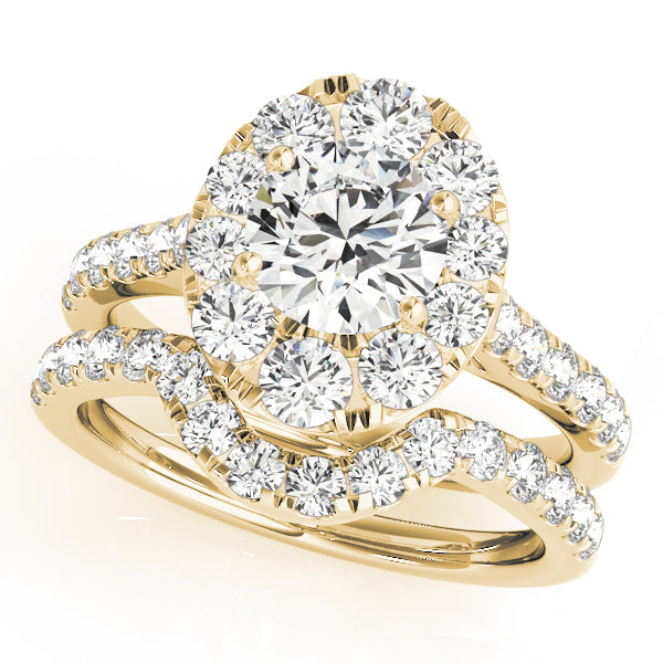 14K Yellow Gold Round Diamond Halo Engagement Ring