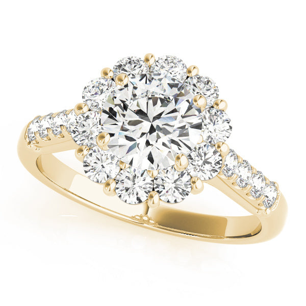 14K Yellow Gold Round Diamond Halo Engagement Ring