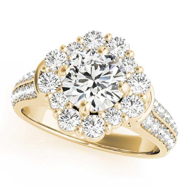 14K Yellow Gold Round Diamond Halo Engagement Ring