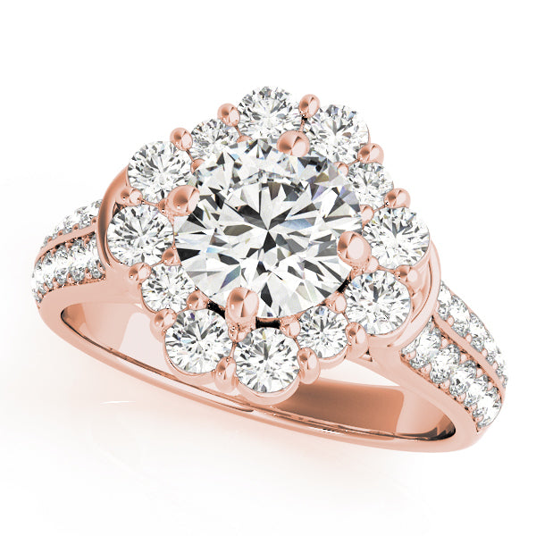 14K Rose Gold Diamond Halo Engagement Ring 2 ctw
