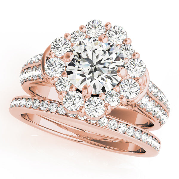 14K Rose Gold Diamond Halo Engagement Ring 2 ctw