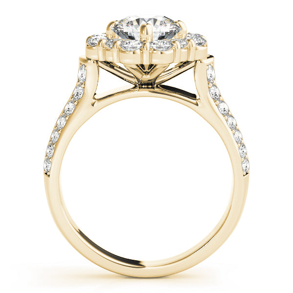 14K Yellow Gold Round Diamond Halo Engagement Ring