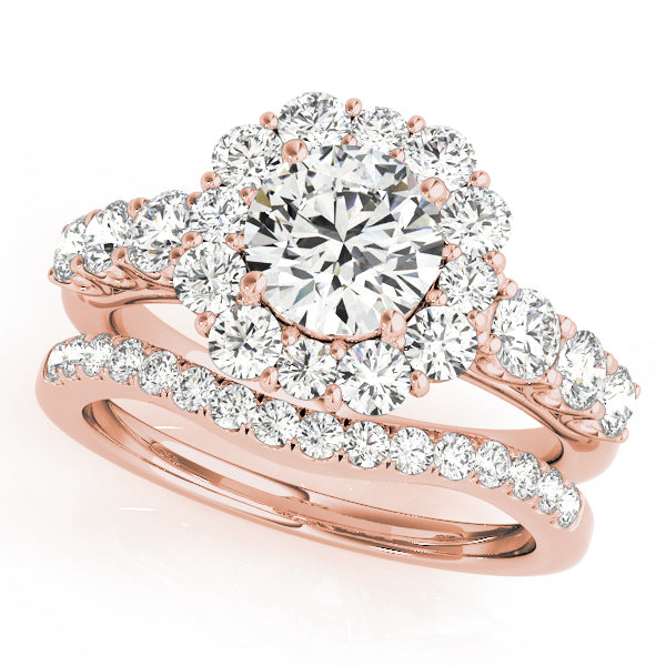 14K Rose Gold Round Diamond Halo Engagement Ring