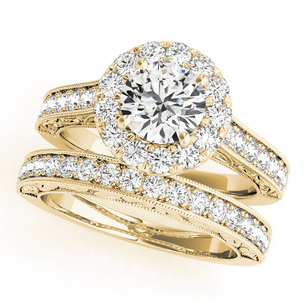18K Yellow Gold Round Diamond Halo Engagement Ring