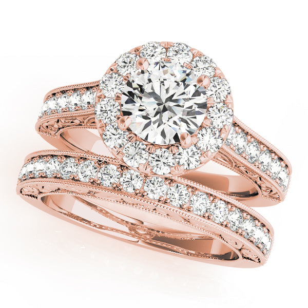 18K Rose Gold 1 ct Diamond Halo Engagement Ring