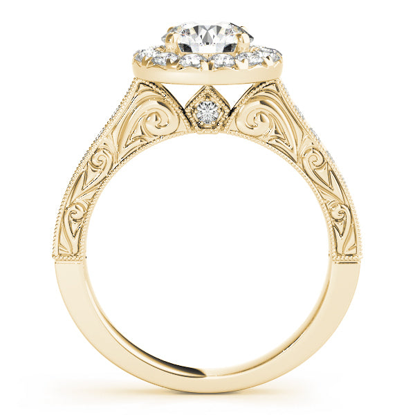 18K Yellow Gold Round Diamond Halo Engagement Ring