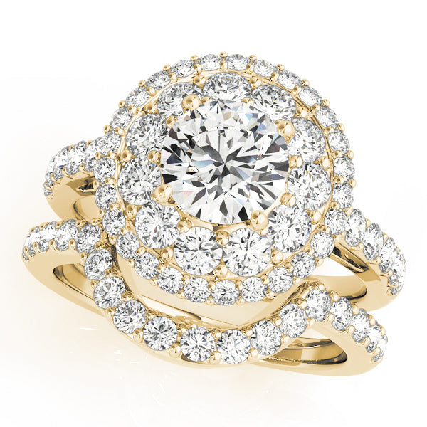 14K Yellow Gold Round Diamond Halo Engagement Ring