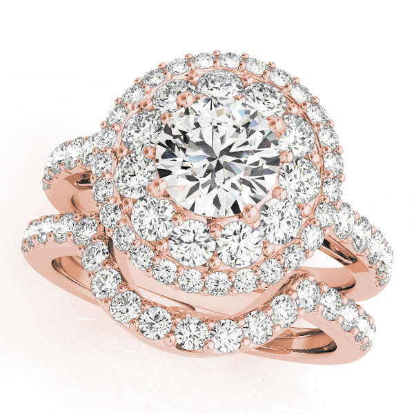 14K Rose Gold Diamond Halo Engagement Ring 2 ctw