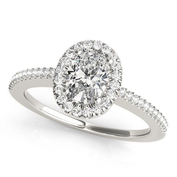 14K White Gold Oval Diamond Halo Engagement Ring