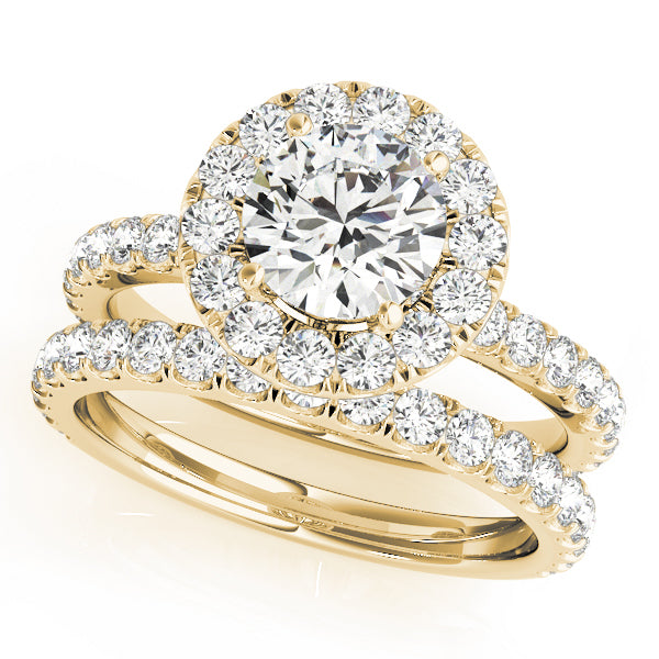 18K Yellow Gold Round Diamond Halo Engagement Ring