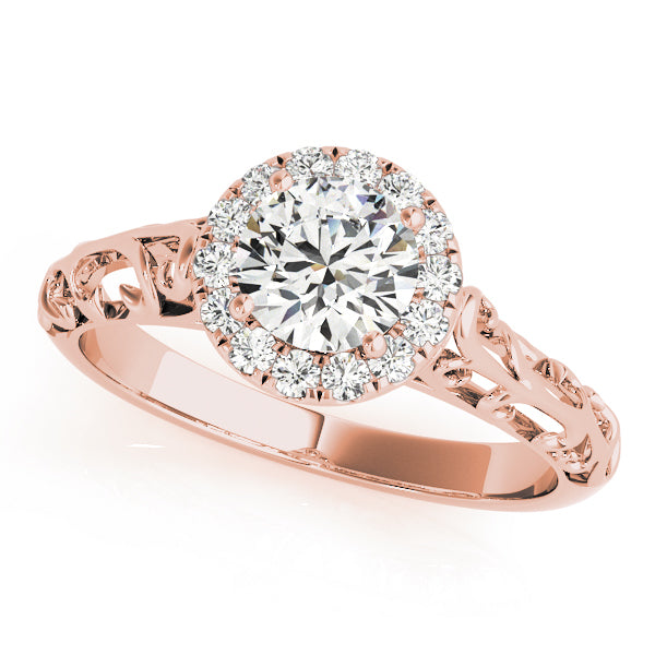 14K Rose Gold Diamond Halo Engagement Ring 0.5 ct