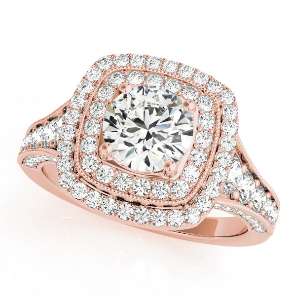 18K Rose Gold Round Diamond Halo Engagement Ring