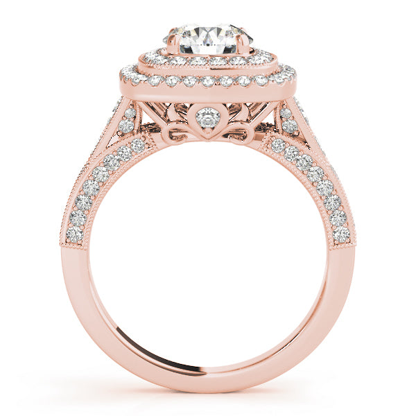 14K Rose Gold Diamond Halo Engagement Ring - 1.87 ctw