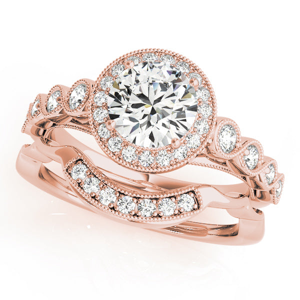 14K Rose Gold Round Diamond Halo Engagement Ring