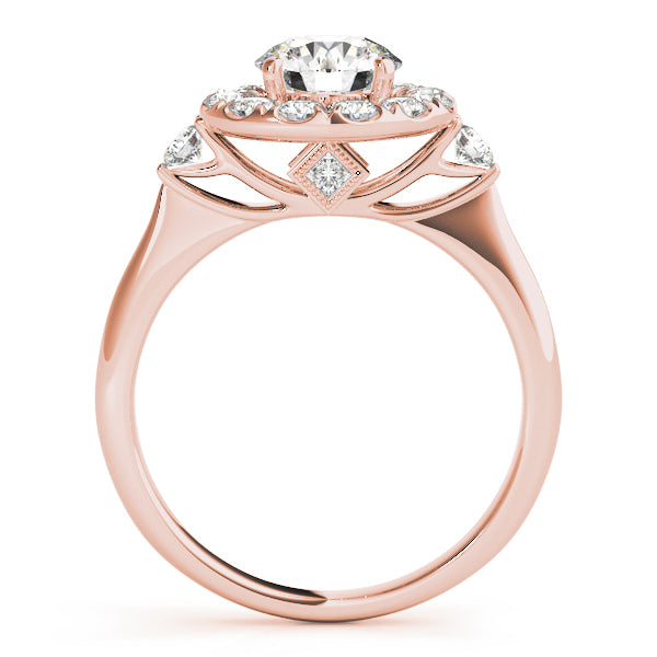 18K Rose Gold Round Diamond Halo Engagement Ring