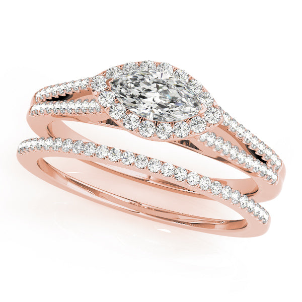 18K Rose Gold 1 CT Marquise Diamond Halo Ring