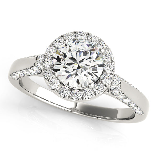 14K White Gold Round Diamond Halo Engagement Ring