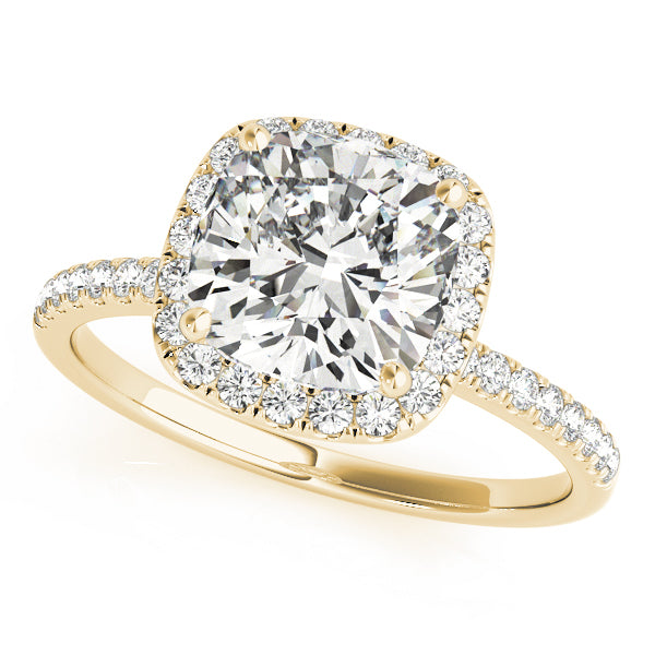 18K Yellow Gold Cushion Diamond Halo Ring