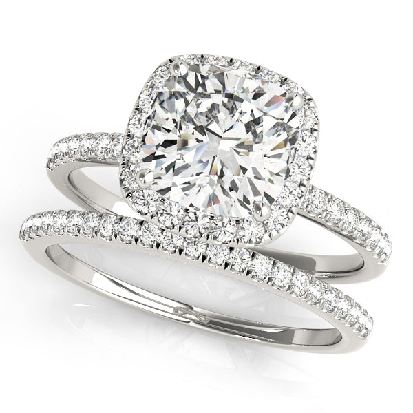 18K White Gold Cushion Diamond Halo Ring