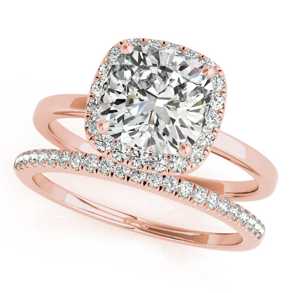 14K Rose Gold Cushion Diamond Halo Engagement Ring