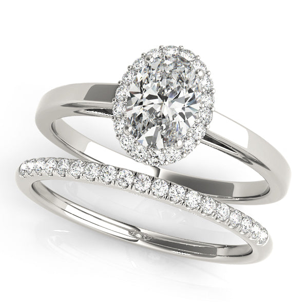 14K White Gold Oval Diamond Halo Engagement Ring