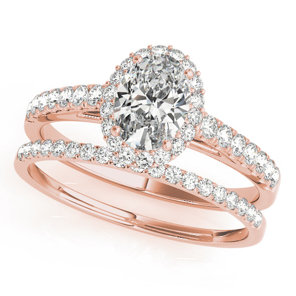 18K Rose Gold Diamond Oval Halo Engagement Ring