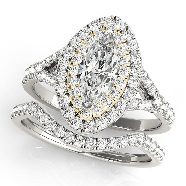 18K Yellow Gold Marquise Diamond Halo Ring