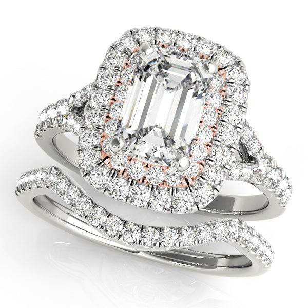 14K Rose Gold Emerald Diamond Halo Ring