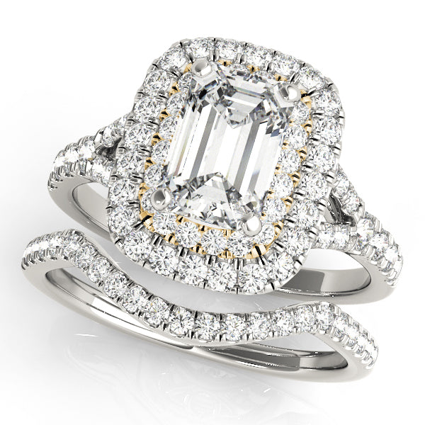 14K Yellow Gold Emerald Diamond Halo Ring