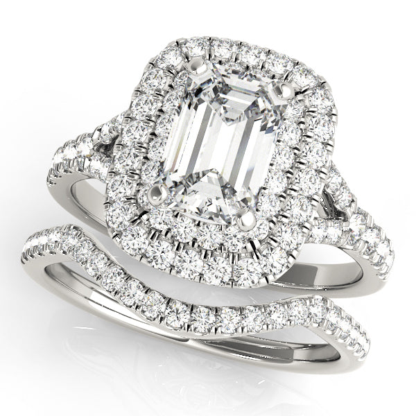 Emerald Diamond Halo Engagement Ring