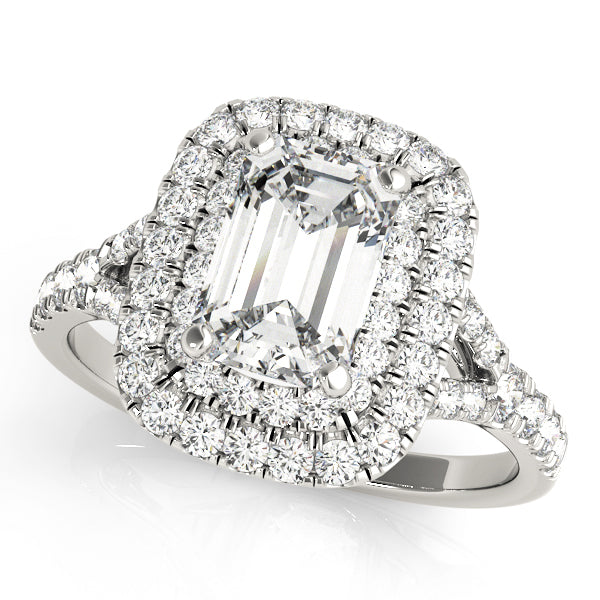 Emerald Diamond Halo Engagement Ring