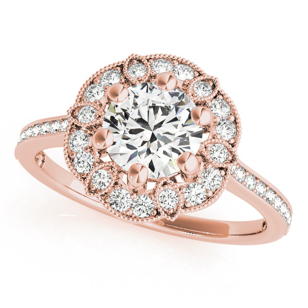 14K Rose Gold 1 ct Diamond Halo Engagement Ring