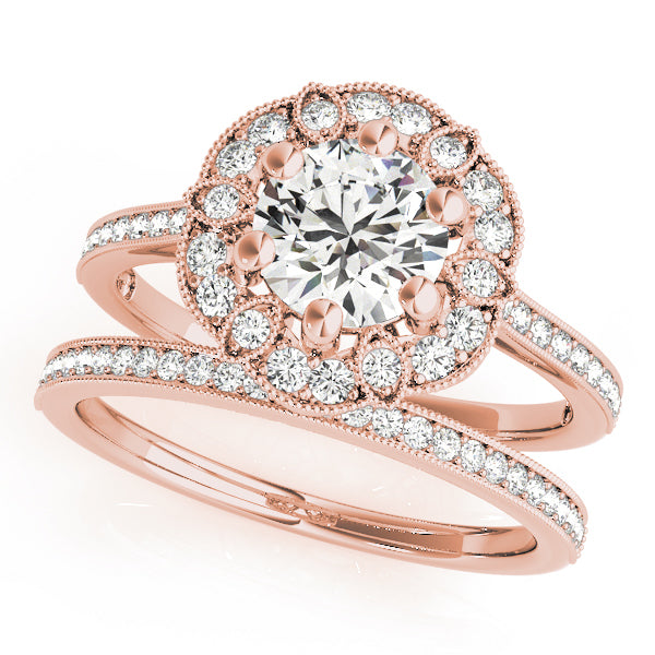 14K Rose Gold 1 ct Diamond Halo Engagement Ring