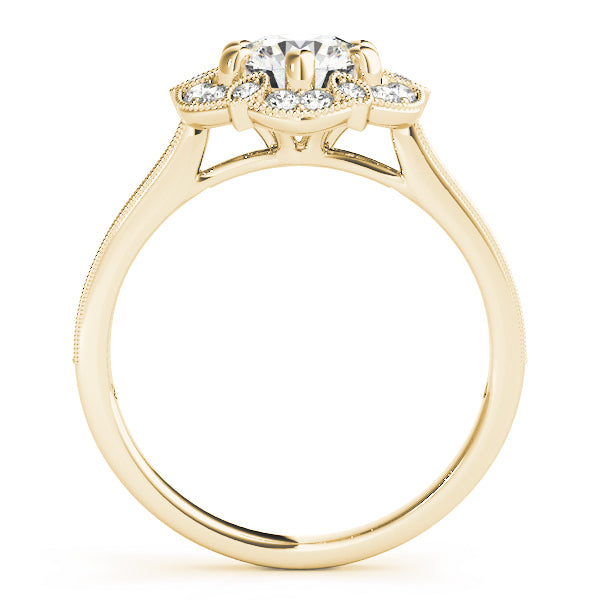 14K Yellow Gold Round Diamond Halo Engagement Ring