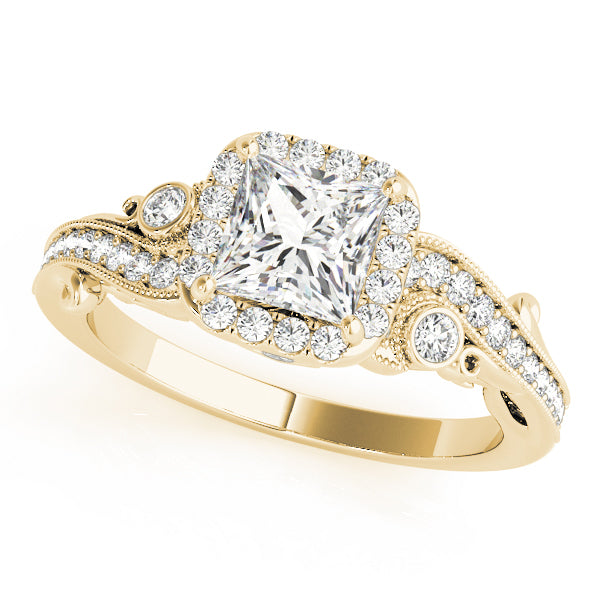 14K Yellow Gold Diamond Halo Engagement Ring