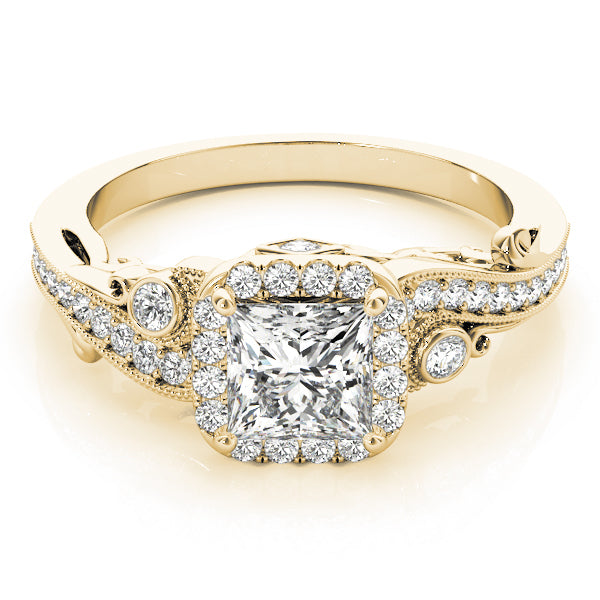 14K Yellow Gold Diamond Halo Engagement Ring