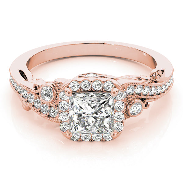 18K Rose Gold Diamond Halo Engagement Ring