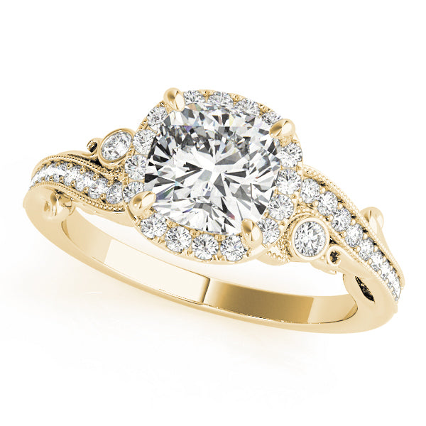 18K Yellow Gold Cushion Diamond Engagement Ring