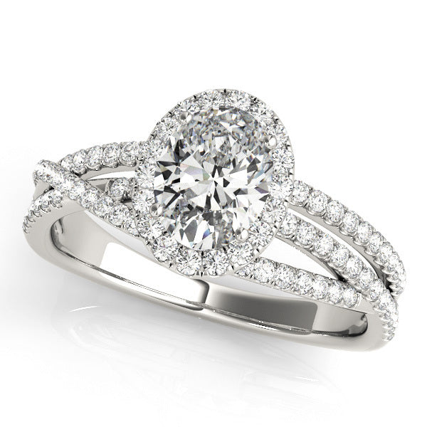 14K White Gold Round Diamond Halo Engagement Ring