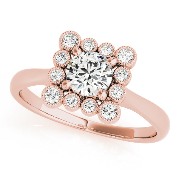 14K Rose Gold Diamond Halo Engagement Ring 1+ ctw