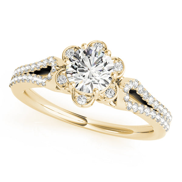 14K Yellow Gold Round Diamond Halo Engagement Ring