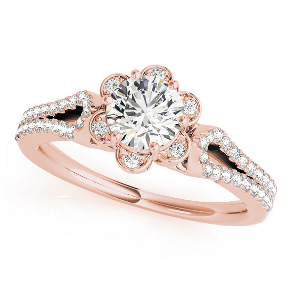 18K Rose Gold Round Diamond Halo Engagement Ring