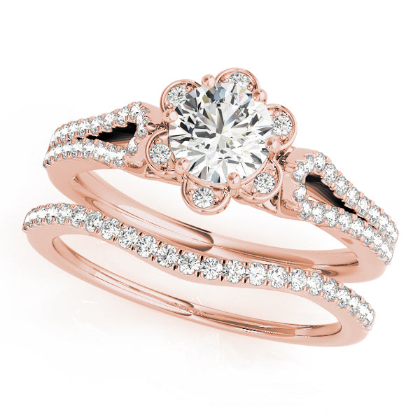 18K Rose Gold Round Diamond Halo Engagement Ring