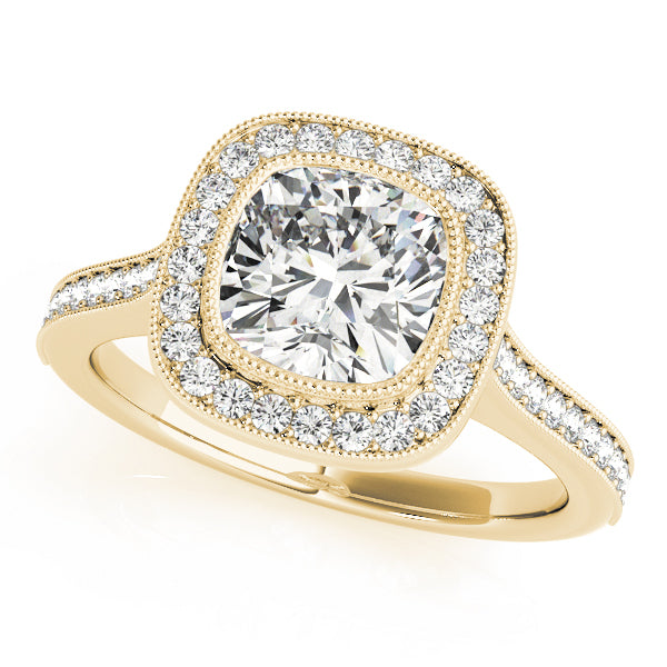14K Yellow Gold Cushion Diamond Halo Ring