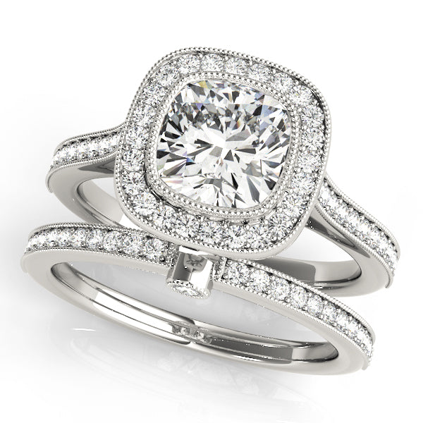 Platinum Cushion Diamond Halo Engagement Ring 1 ctw