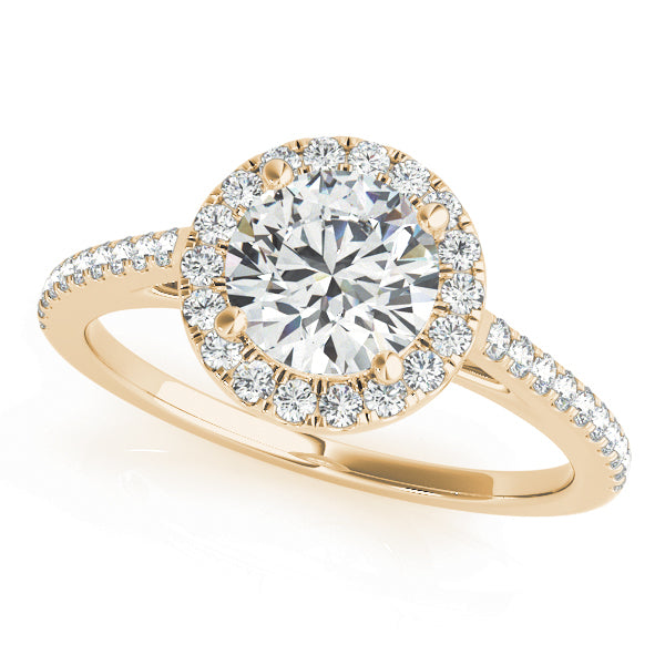14K Yellow Gold Round Diamond Halo Engagement Ring